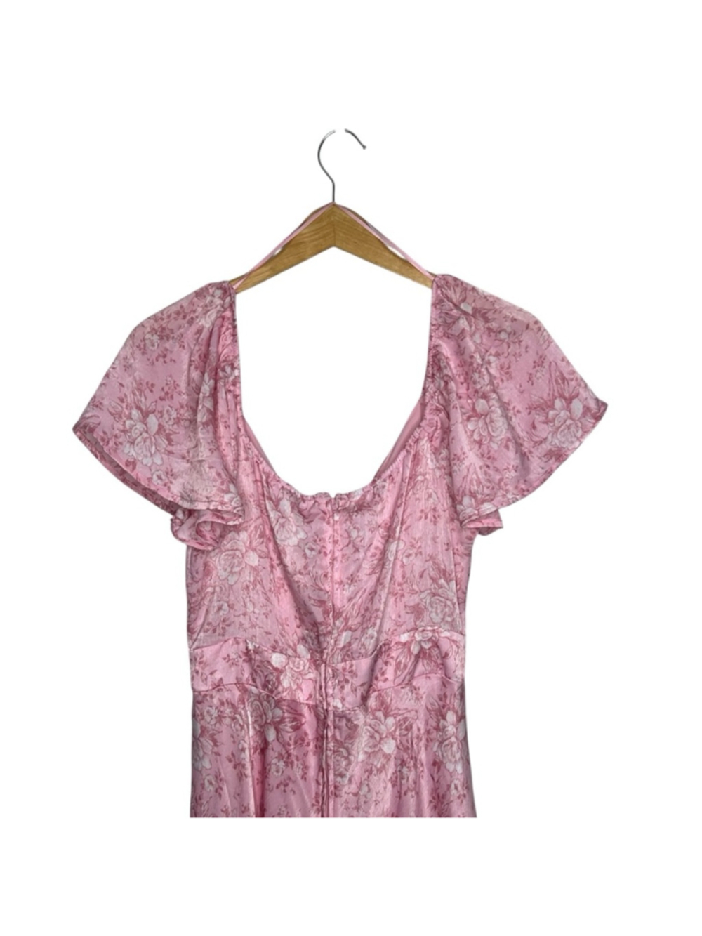 FRANCESCA'S Maria Pink Bow Tie Front Silky Floral Midi Dress Size Large - Picture 11 of 14